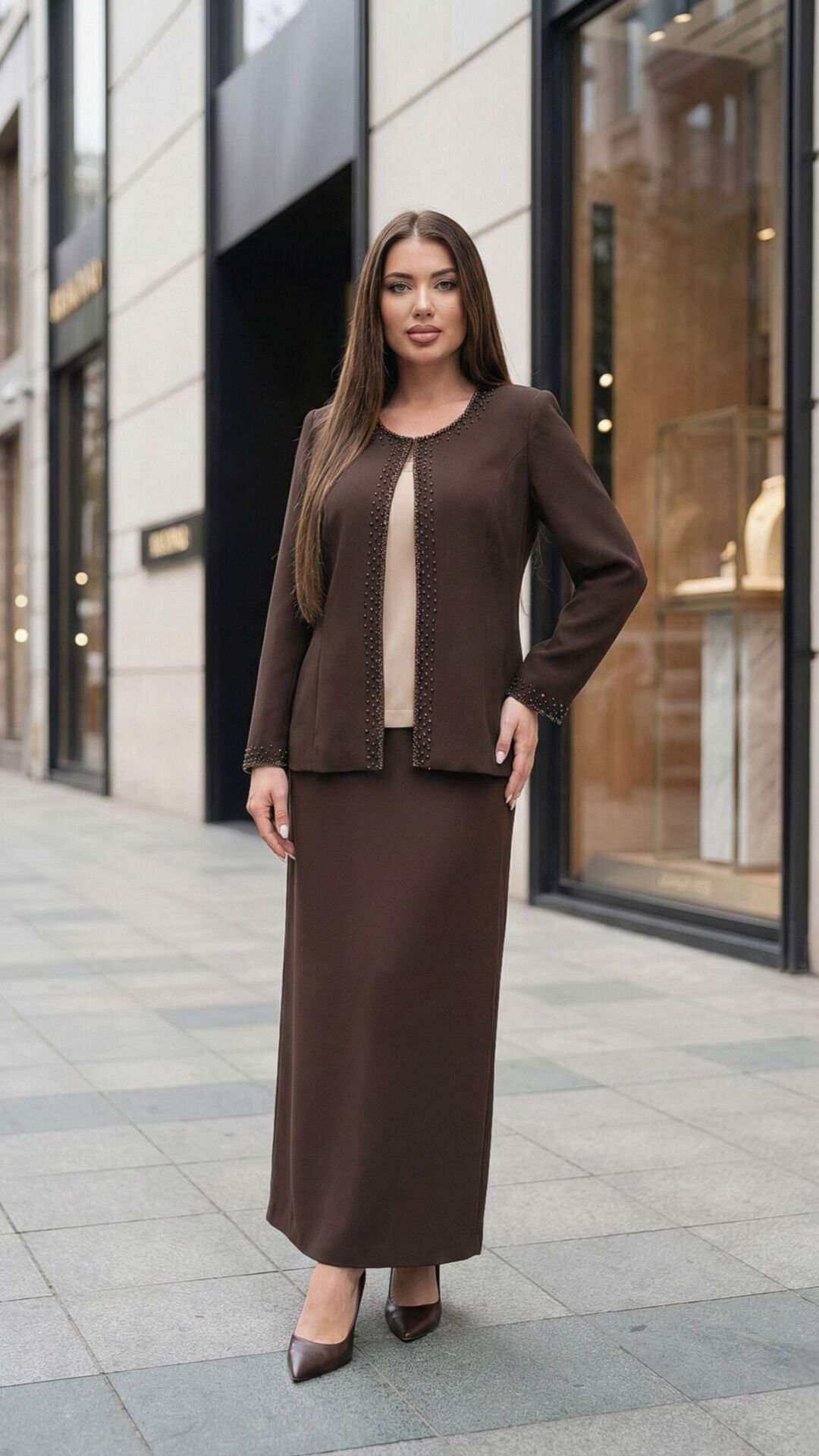 Doğaner Women | Boncuk İşlemeli, Etekli Kadın Takım Elbise (1345)