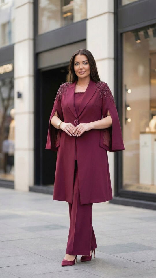 Boncuk İşlemeli, Pantolonlu Kadın Takım Elbise | Doğaner Women (4421)