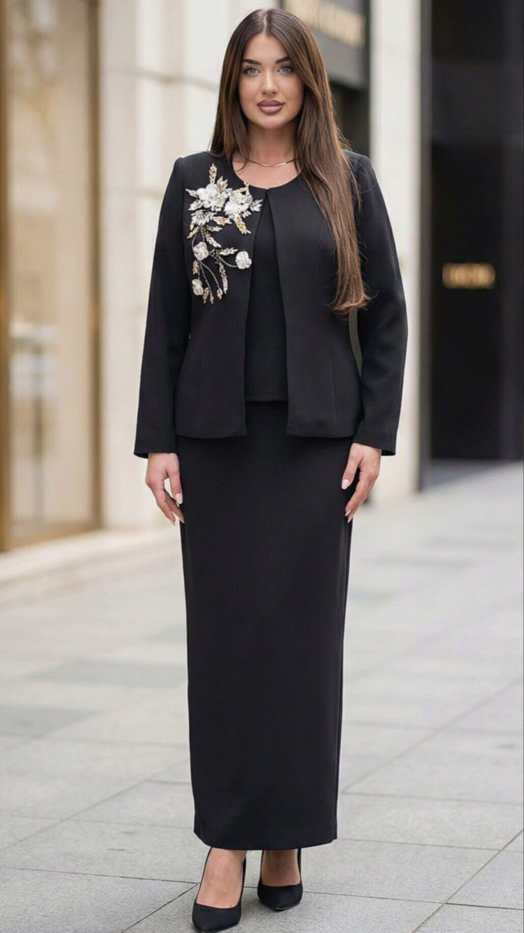 Doğaner Women | Taş İşlemeli, Etekli Kadın Takım Elbise (4453)