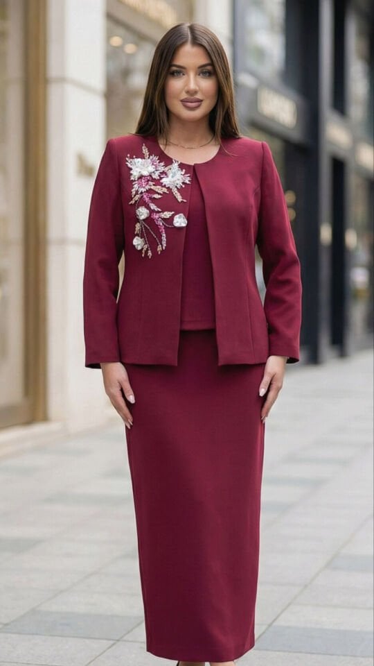 Doğaner Women | Taş İşlemeli, Etekli Kadın Takım Elbise (4453)