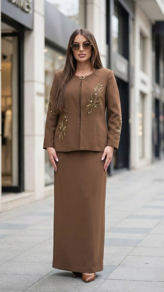 Doğaner Women | Taş İşlemeli, Etekli Kadın Takım Elbise (4443)