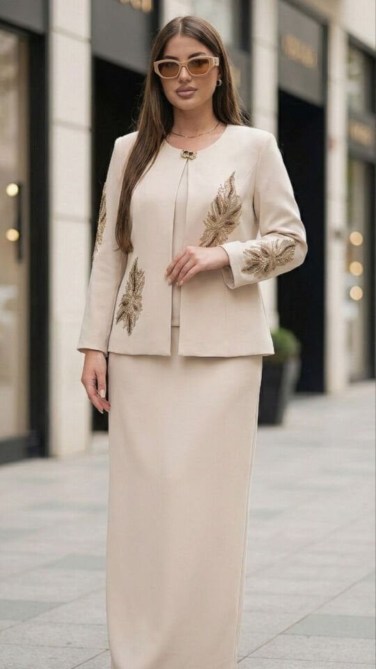 Doğaner Women | Taş İşlemeli, Etekli Kadın Takım Elbise (4443)