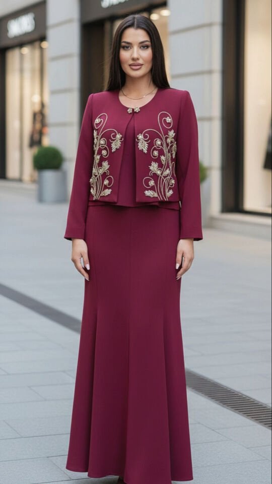 Doğaner Women | Taş İşlemeli, Etekli Kadın Takım Elbise (4439)