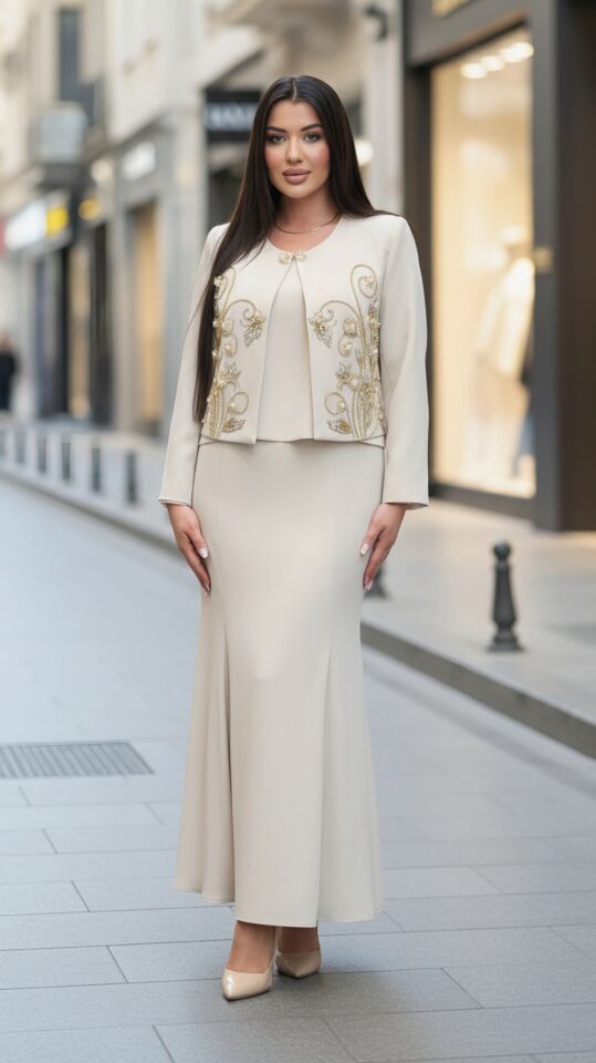 Doğaner Women | Taş İşlemeli, Etekli Kadın Takım Elbise (4439)