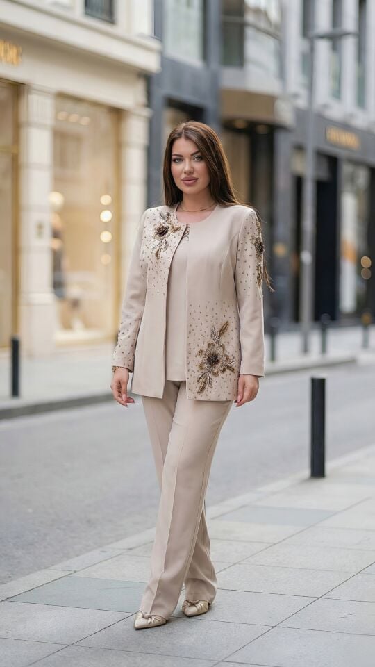 Doğaner Women | Taş İşlemeli, Pantolonlu Kadın Takım Elbise (4450)