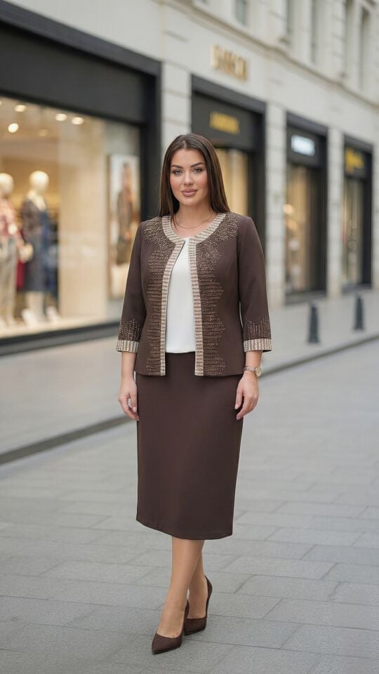 Doğaner Women | Taş İşlemeli, Etekli Kadın Takım Elbise (1444)