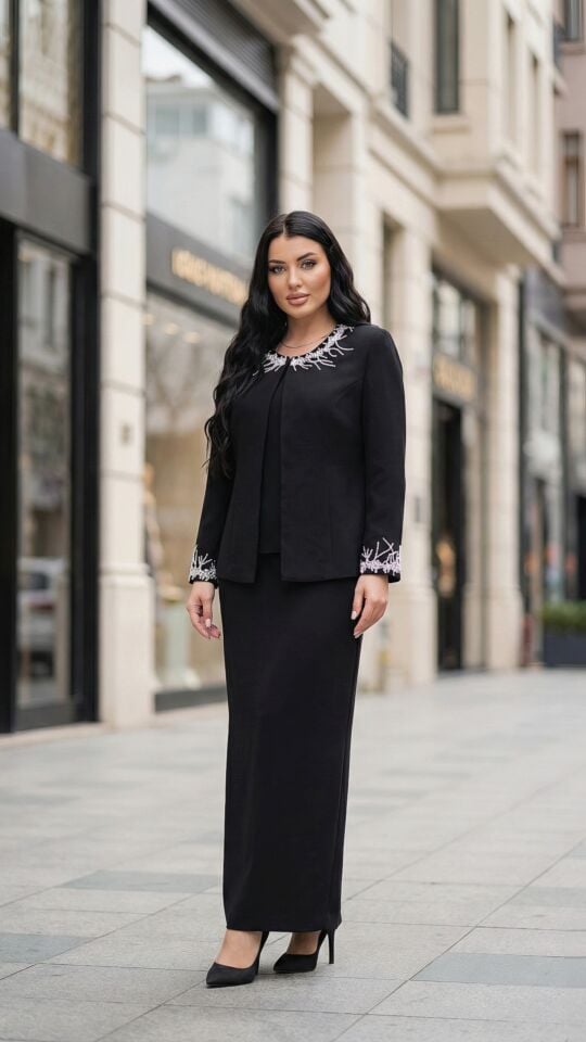 Doğaner Women | Taş İşlemeli, Etekli Kadın Takım Elbise (1055)