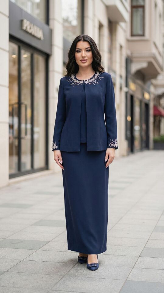 Doğaner Women | Taş İşlemeli, Etekli Kadın Takım Elbise (1055)