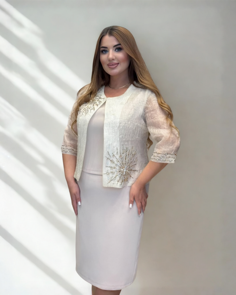 Doğaner Women | Jakar Kumaş, Taş İşlemeli, Etekli Kadın Takım Elbise (4373)
