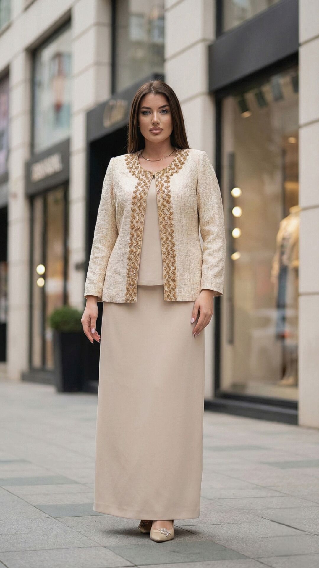 Doğaner Women | Jakar Ceket, Boncuk İşlemeli, Etekli Kadın Takım Elbise (1335)