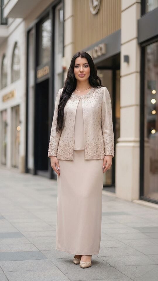 Doğaner Women | Jakar Ceket, İnci ve Taş İşlemeli, Etekli Kadın Takım Elbise (1095)