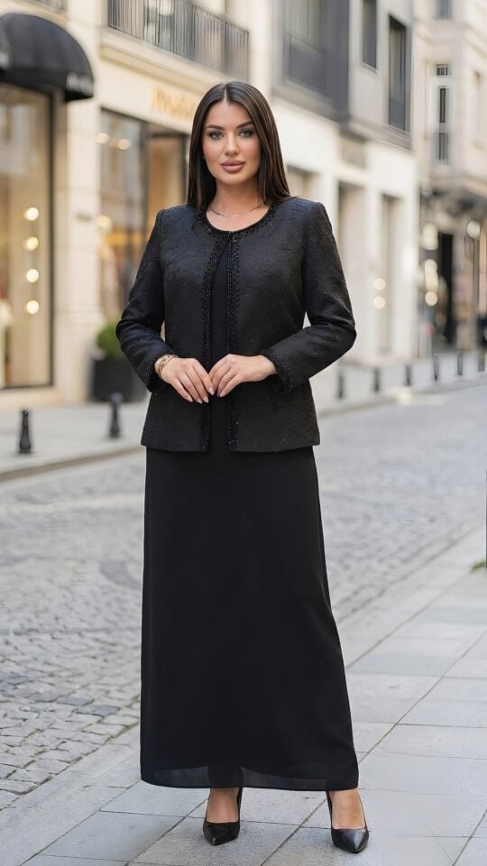 Doğaner Women | Jakar Ceket, Boncuk İşlemeli, Kadın Takım Elbise (1345-2)