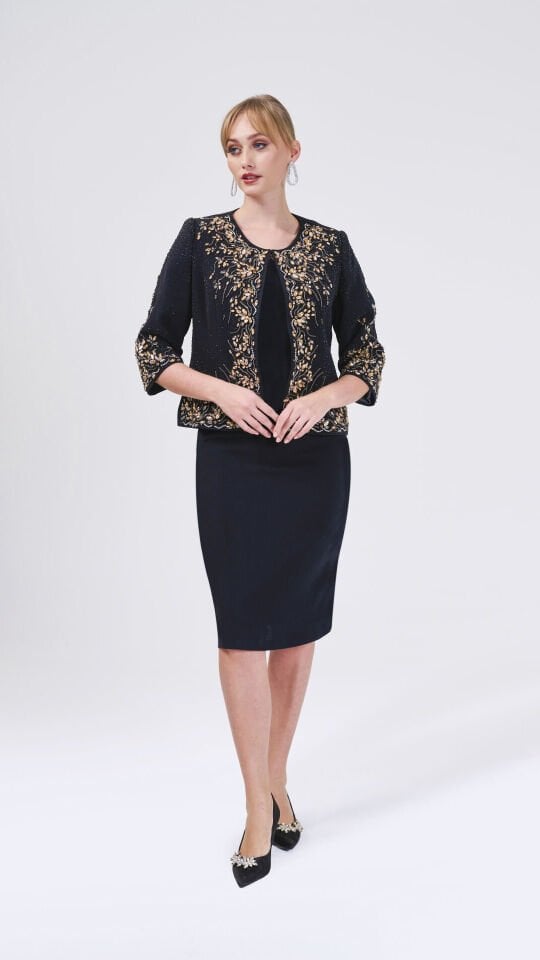 Doğaner Women | Taş İşlemeli, Etekli Kadın Takım Elbise (4268)