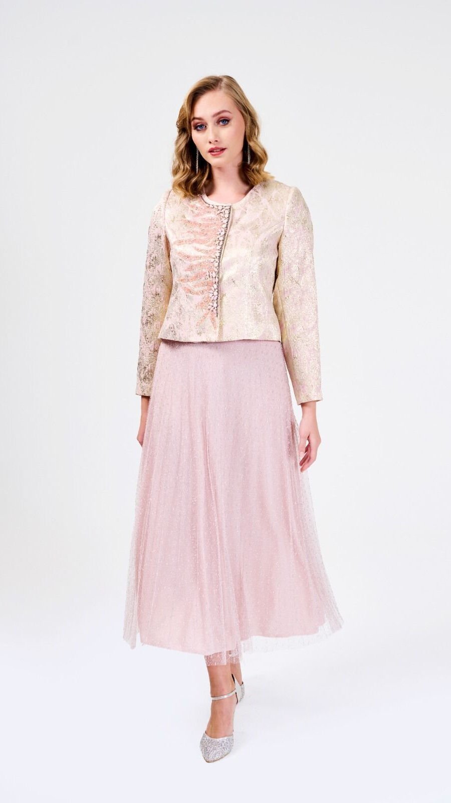 Doğaner Women | Jakar Kumaş, Boncuk İşlemeli, Etekli Kadın Takım Elbise (4199)