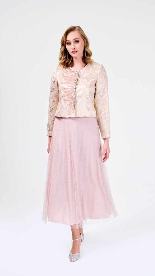 Doğaner Women | Jakar Kumaş, Boncuk İşlemeli, Etekli Kadın Takım Elbise (4199)