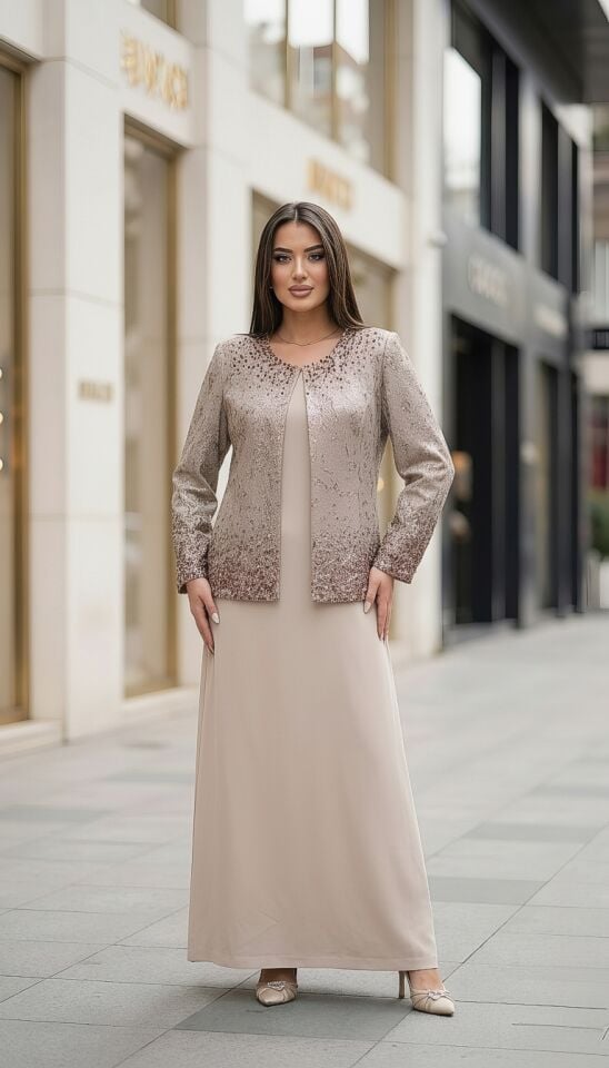 Doğaner Women | Jakar Ceket, Taş ve İnci İşlemeli Kadın Takım Elbise (1091)