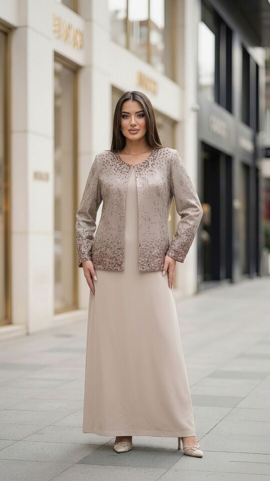 Doğaner Women | Jakar Ceket, Taş ve İnci İşlemeli Kadın Takım Elbise (1091)
