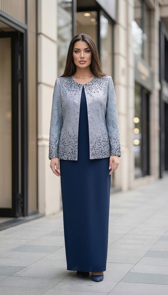 Doğaner Women | Jakar Ceket, Taş ve İnci İşlemeli Kadın Takım Elbise (1091)